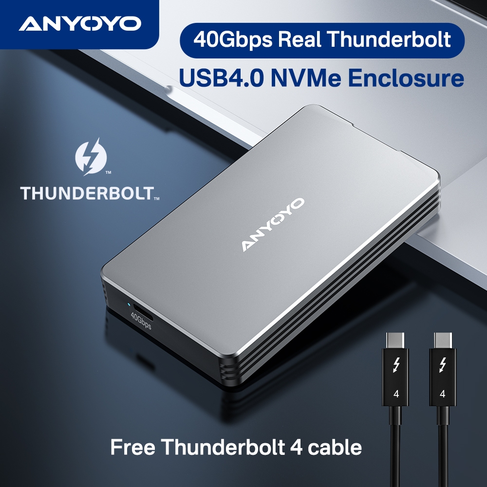 Anyoyo Thunderbolt3 40Gbps NVME M.2 SSD ภายนอก SSD Enclosure อลูมิเนียม พร้อม 40Gbps Thunderbolt3 C to C Cable สําหรับแล็ปท็อป โต๊ะทํางาน