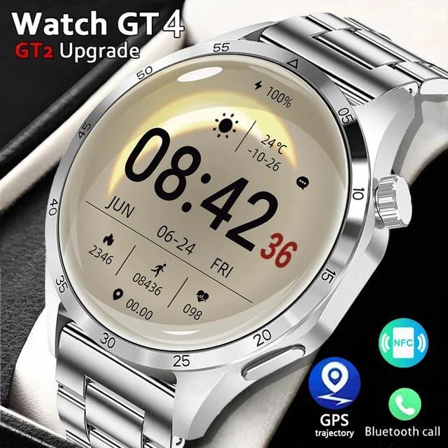 ใหม่ นาฬิกาข้อมือสมาร์ทวอทช์ เชื่อมต่อบลูทูธ หน้าจอ HD 1.6 นิ้ว วัดอัตราการเต้นหัวใจ IP68 กันน้ํา สําหรับ Huawei Xiaomi GT4 ProSmart Watch Men NFC GPS 2024