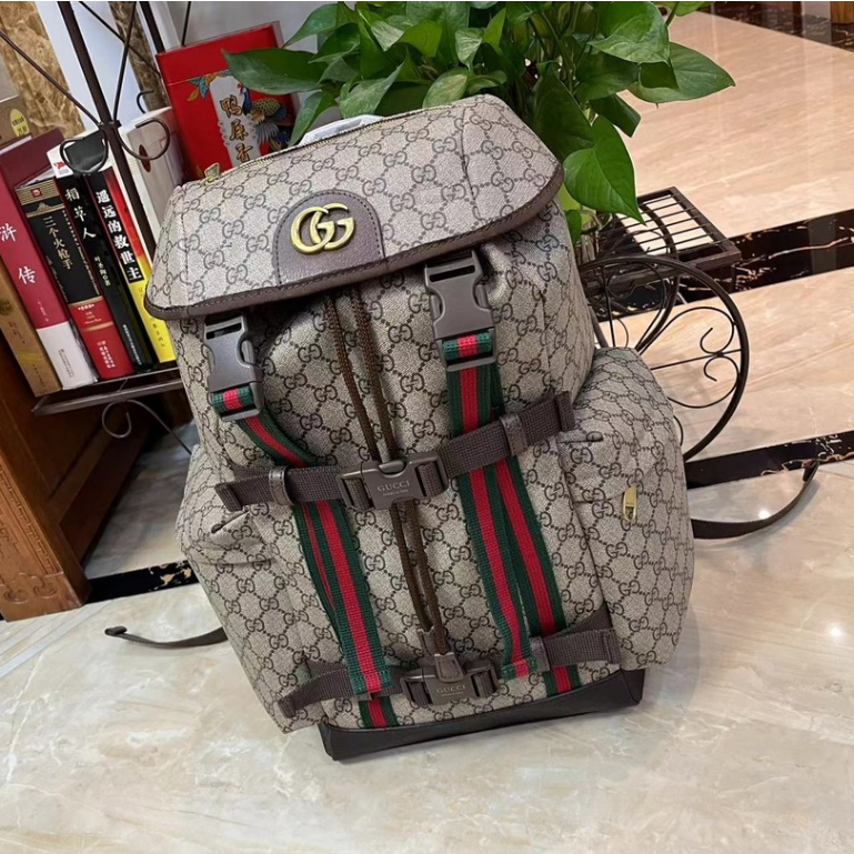 สินค้าของแท้ที่เคาน์เตอร์, Gucci ใหม่ กระเป๋าเป้ผู้ชาย, Gucci GG กระเป๋าเป้สะพายหลัง ขนาดใหญ่, กระเป๋าเดินทาง