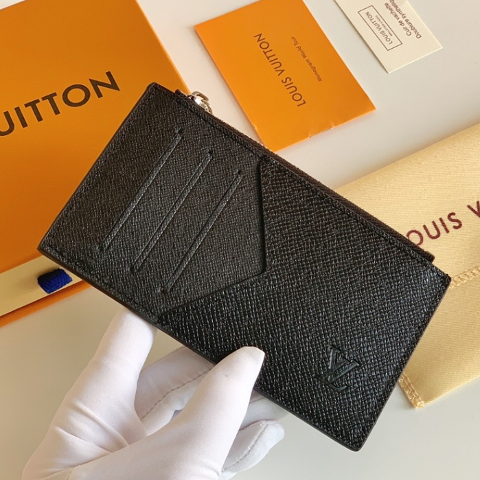 Louis Vuitton LV กระเป๋าใส่เหรียญ หนังแท้ แบบบาง มีซิป พร้อมช่องใส่บัตรเครดิต และช่องใส่บิล