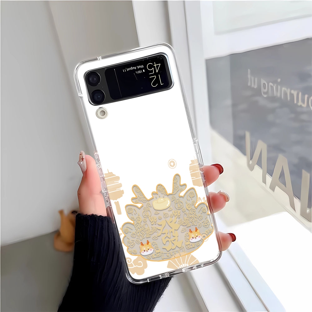 【เคสพับได้】 Longfa สําหรับ SAMSUNG Galaxy Z Flip3 Flip4 Flip5 เคส สําหรับป้องกันเลนส์ กันกระแทก เคสการ์ตูน