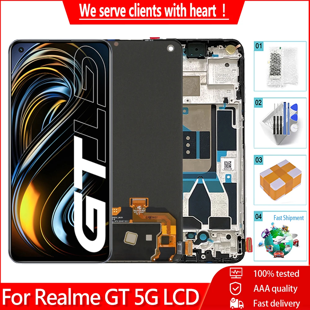 อะไหล่หน้าจอสัมผัส LCD พร้อมกรอบดิจิไทเซอร์ แบบเปลี่ยน สําหรับ Realme GT 5G RMX2202 Realme GT 5G