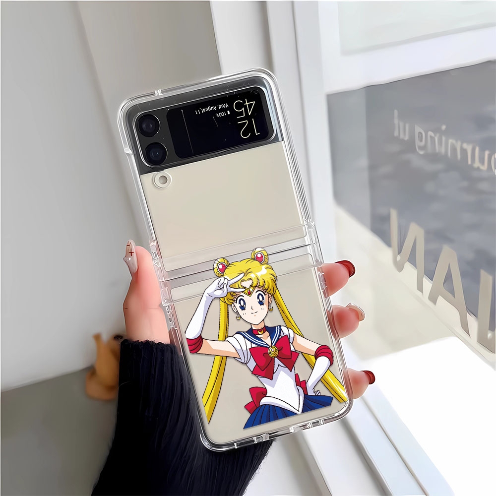 【เคสพับได้】สาวสวย สําหรับ SAMSUNG Galaxy Z Flip3 Flip4 Flip5 เคส สําหรับป้องกันเลนส์ กันกระแทก เคสการ์ตูน