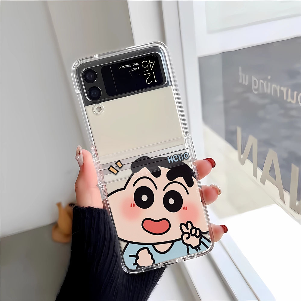 【เคสพับได้】 Biye Xiaoxin สําหรับ SAMSUNG Galaxy Z Flip3 Flip4 Flip5 เคส กันกระแทก ป้องกันเลนส์ การ์ตูน เคส