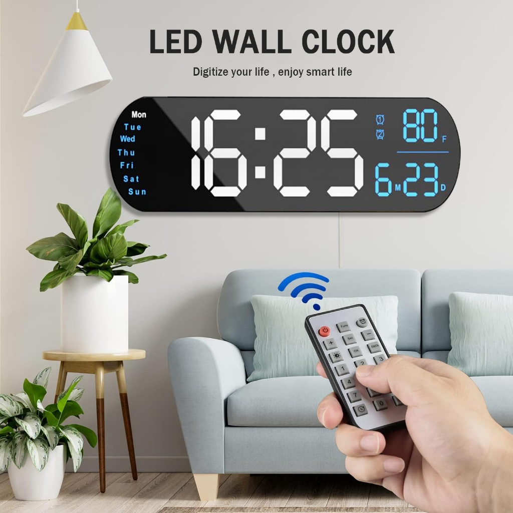 นาฬิกาปลุกดิจิทัล LED ขนาดใหญ่ 12/24 ชั่วโมง จับเวลา ปฏิทิน อุณหภูมิ เหมาะสำหรับห้อง