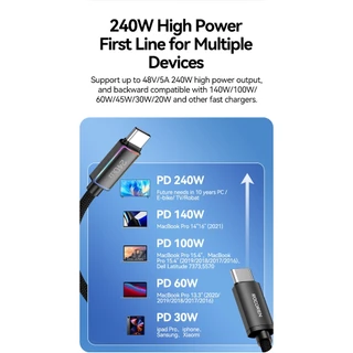 Rocoren 240W สาย USB C PD 100W 60W Fast สายชาร์จสําหรับ iPhone Samsung USB C สายไฟสําหรับโทรศัพท์แล็ปท็อป 1 M 2 M 3 M