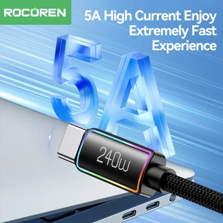 Rocoren 240W สาย USB C PD 100W 60W Fast สายชาร์จสําหรับ iPhone Samsung USB C สายไฟสําหรับโทรศัพท์แล็ปท็อป 1 M 2 M 3 M