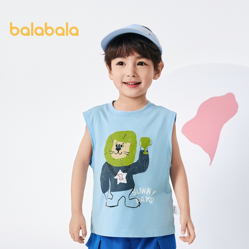 Balabala เสื้อยืดแขนสั้น ผ้าฝ้าย ลายการ์ตูน แฟชั่นฤดูร้อน สําหรับเด็กผู้ชาย 2024