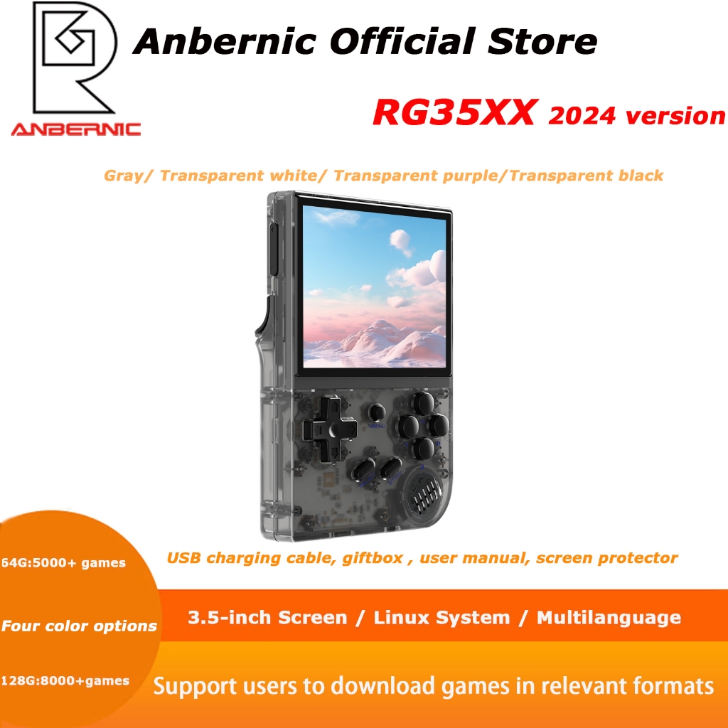 Anbernic RG35XX 2024 เวอร์ชันคอนโซลเกมย้อนยุคหน้าจอ 3.5 นิ้วระบบ Linux H700 Quad-core ARM Cortex-A53 รองรับ PS1 1GB RAM