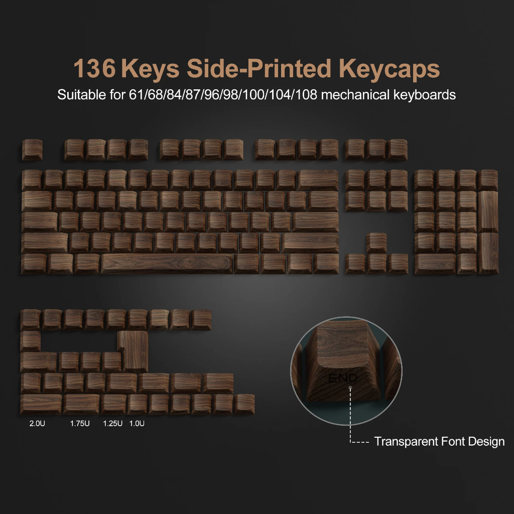 ปุ่มกดคีย์บอร์ด 136 คีย์ PBT พิมพ์ลายไม้ สีน้ําตาล สําหรับคีย์บอร์ดเกมเมอร์ Cherry MX Switches