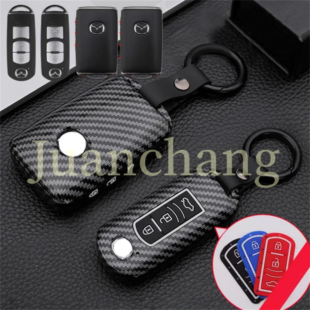 เคสกุญแจรถยนต์ คาร์บอนไฟเบอร์ ABS อุปกรณ์เสริม สําหรับ เคสกุญแจรถยนต์ สําหรับ Mazda 2 3 5 6 2017 Maz