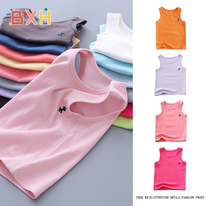 [BXH] 90-160 ซม. เด็ก เสื้อกั๊ก เด็กผู้หญิง เด็กผู้ชาย เสื้อกั๊ก ฤดูร้อน เด็กบาง แขนกุด ปัก ลูกสุนัข เสื้อกั๊ก เด็กชาย เด็กผู้หญิง สีลูกกวาด รูปตัว I เสื้อกั๊ก Bottoming ด้านบน