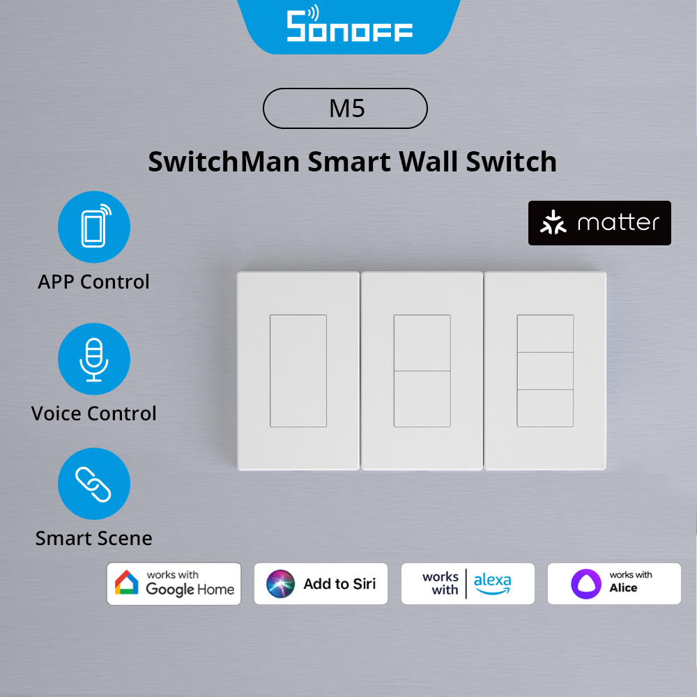 Sonoff M5 Matter SwitchMan สวิตช์ติดผนังอัจฉริยะ M5 120 ปุ่มกดเชิงกล ควบคุมอัจฉริยะ ทํางานร่วมกับ Alexa Google Assistant