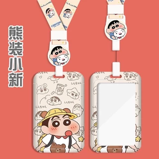 Crayon Shin-chan Multifunctional Hard Shell Card Holder Retractable Long Rope Easy Pull Buckle Anti-Lost Protective Case ABS ID Bus MRT