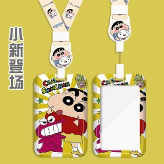 Crayon Shin-chan Multifunctional Hard Shell Card Holder Retractable Long Rope Easy Pull Buckle Anti-Lost Protective Case ABS ID Bus MRT