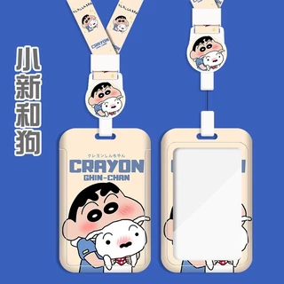Crayon Shin-chan Multifunctional Hard Shell Card Holder Retractable Long Rope Easy Pull Buckle Anti-Lost Protective Case ABS ID Bus MRT