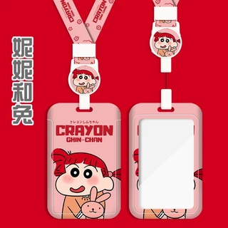 Crayon Shin-chan Multifunctional Hard Shell Card Holder Retractable Long Rope Easy Pull Buckle Anti-Lost Protective Case ABS ID Bus MRT