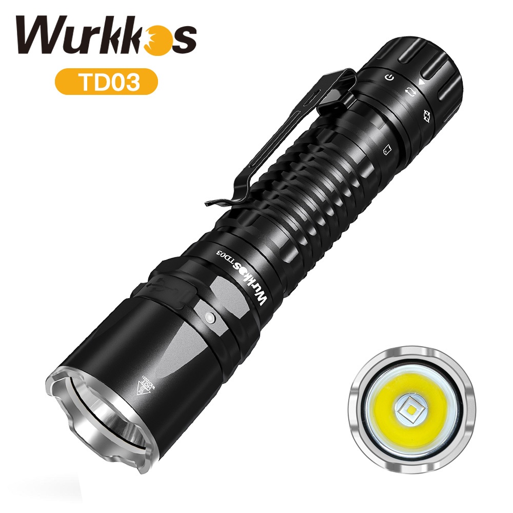 Wurkkos TD03 18650 ชาร์จไฟฉายยุทธวิธี SFT40 USB-C 1800Lm Rotary สวิทช์ไฟฉายโยน 335M IP68 EDC