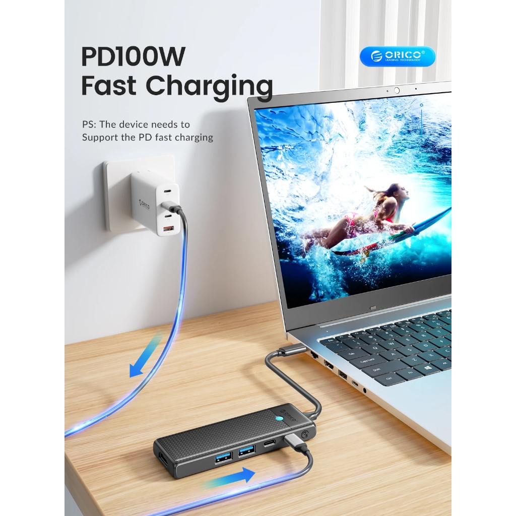 Orico Docking Station USB 3.0 Hub Type C HDMI สําหรับ iphone M1/M2 สวิตช์รองรับ/Steam Deck-PWD - รูปที่ 5