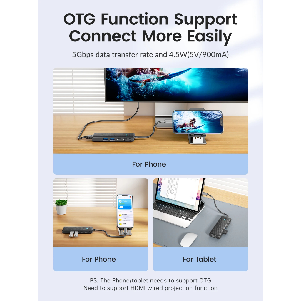 Orico Docking Station USB 3.0 Hub Type C HDMI สําหรับ iphone M1/M2 สวิตช์รองรับ/Steam Deck-PWD - รูปที่ 6