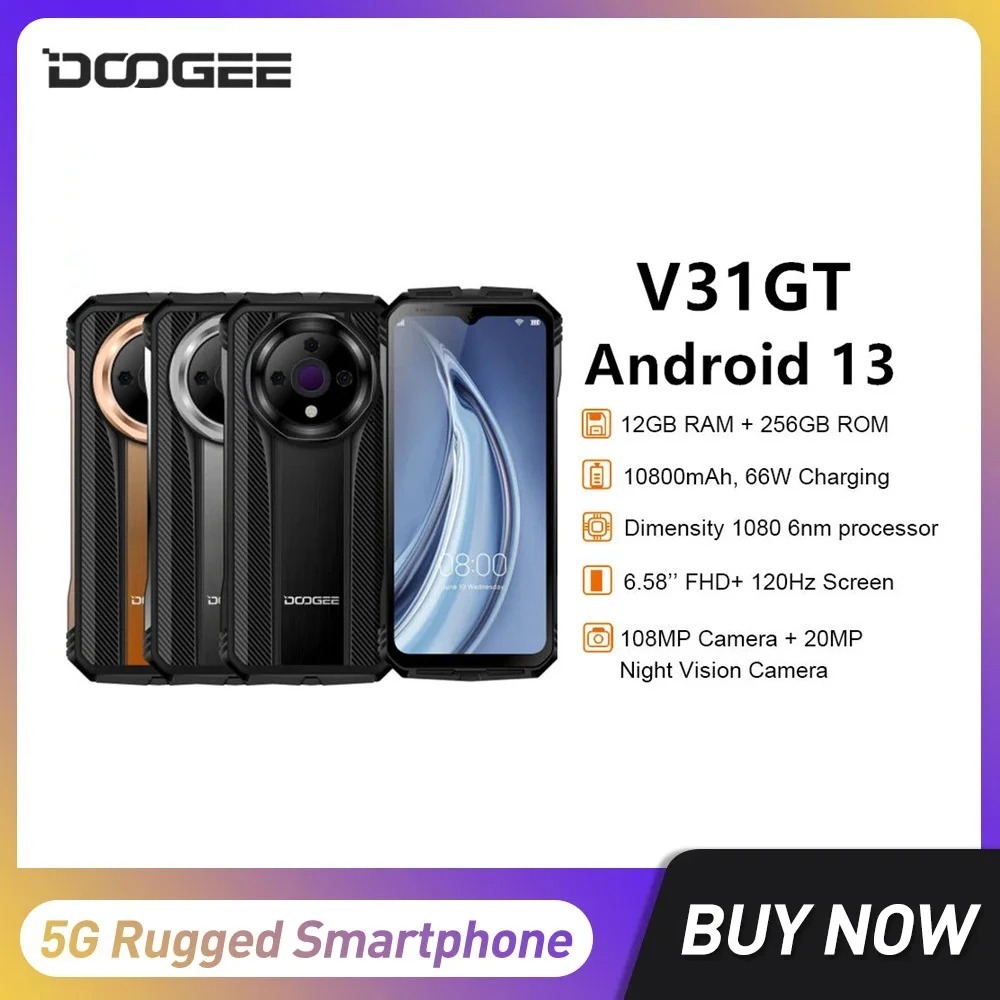 Doogee V31GT สมาร์ทโฟน Octa Core 5G 12GB+256GB 6.58 นิ้ว Android 13 ระบบถ่ายภาพความร้อน 50MP 10800mAh NFC