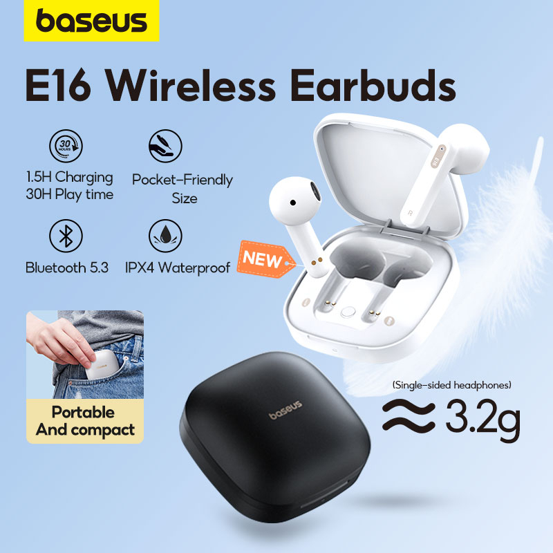 Baseus E16 หูฟังบลูทูธไร้สาย TWS 5.3 พร้อมแบตเตอรี่ IPX4 กันน้ํา 30 ชั่วโมง แอพระบุตําแหน่งโทรศัพท์