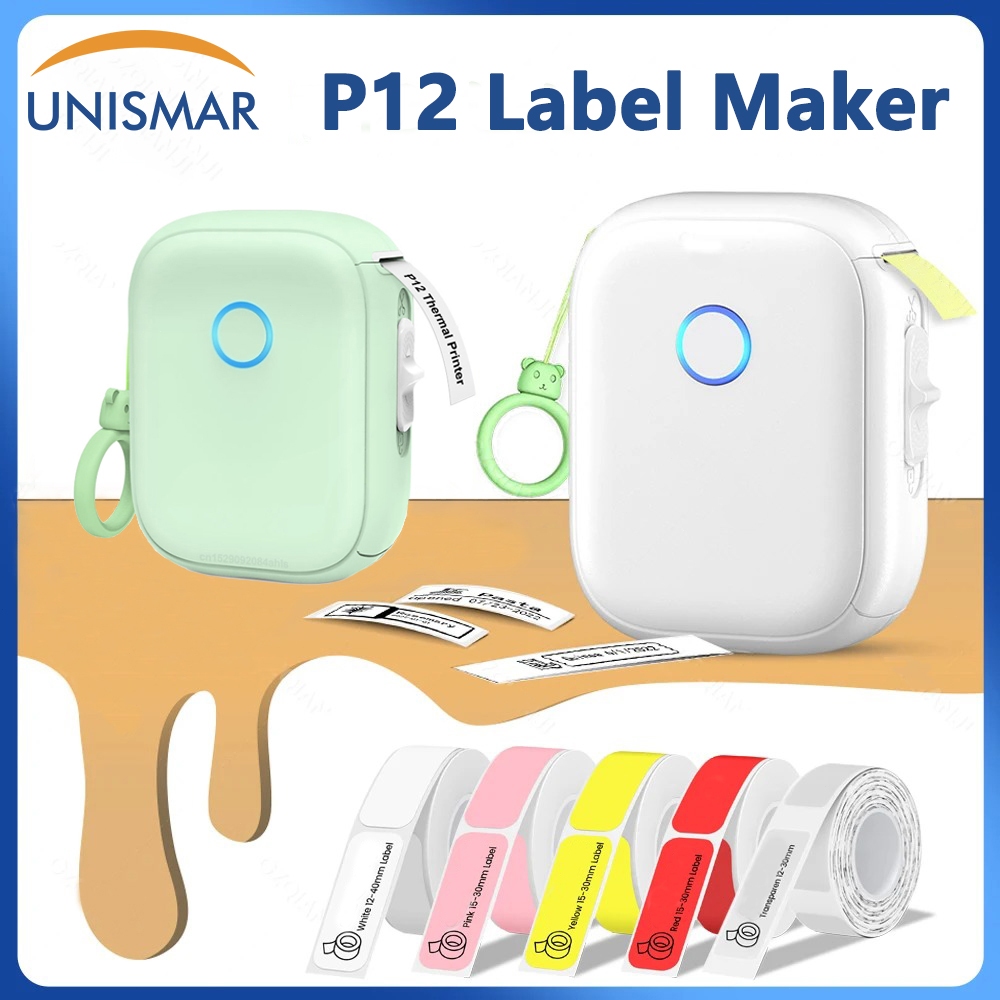 เครื่องพิมพ์ฉลากสติกเกอร์บลูทูธไร้สาย P12 ขนาดเล็ก พกพาง่าย พร้อมคัตเตอร์ สําหรับบาร์โค้ด ชื่อ ราคา แท็ก Marklife DIY