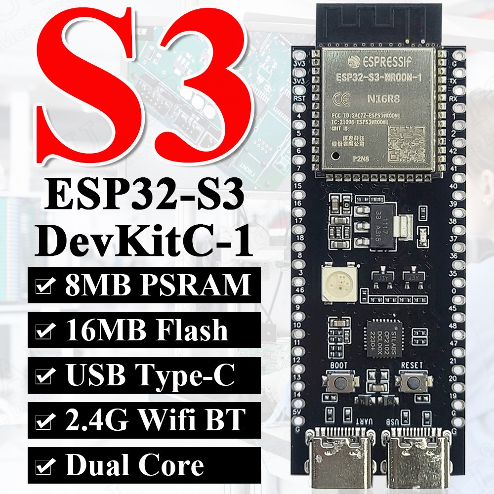 ESP32-S3-DevKitC-1 Development Board BT 2.4G Wifi โมดูลสําหรับ Arduino 8MB PSRAM 16MB แฟลช N16R8 44Pin CP2102 Type-C ESP32 S3