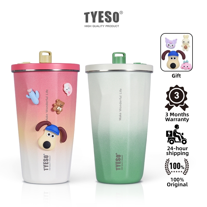Tyeso แก้วเก็บความเย็น สเตนเลส 304 รุ่นหลอดเด้ง สีทูโทน ขนาด 600 มล.