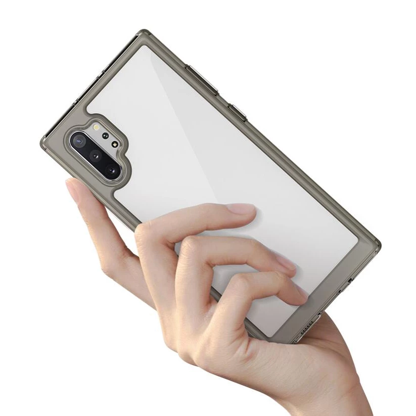 Samsung Galaxy Note 10 Plus + Note10 อะคริลิค ด้านหลัง เคสใส นิ่ม ซิลิโคนแข็ง เคสกันกระแทก ขอบถุงลมนิรภัย ป้องกันการหล่น ป้องกันกล้อง ที่มีสีสัน ฝาหลัง