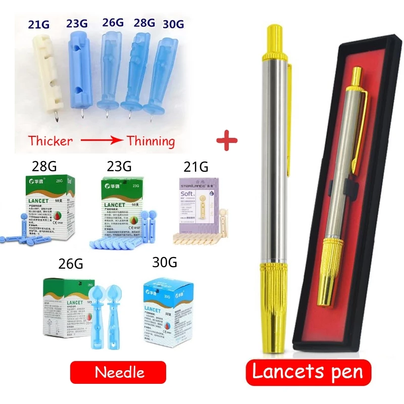 ทองแดงบริสุทธิ์ Lancing ปากกา + 50 ชิ้น Lancets Bekam Lancet ปากกา & ancing Cupping การฝังเข็มบําบัด