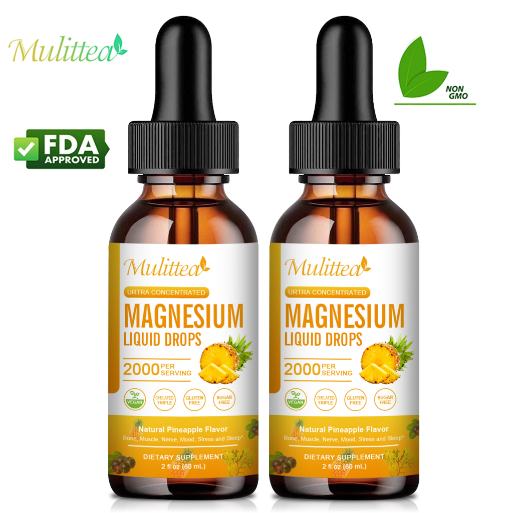 Mulittea Magnesium drops แมกนีเซียมหยด ช่วยส่งเสริมเส้นประสาทลำไส้ฟังก์ชั่นผ่อนคลายรสสับปะรดการดูดซึมสูงปราศจากน้ำตาล