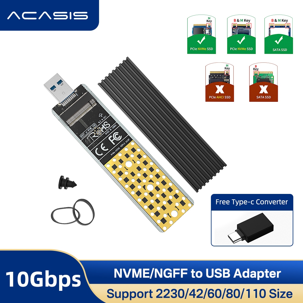 Acasis อะแดปเตอร์การ์ดรีดเดอร์ M.2 NVME/SATA เป็น USB 3.1 Gen2 10 Gbps SSD คีย์ M และคีย์ B+M สําหรับ 2230 2242 2260 2280 22110 ขนาด SSD