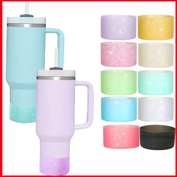 Glitter ซิลิโคน Boot Sleeve อุปกรณ์เสริมสําหรับ Stanley Tumbler 20-40oz & Hydro Flask 18-24oz และ More Water กีฬาขวด/Tumblers 2.8-2.95in ด้านล่าง Anti Slip Cover
