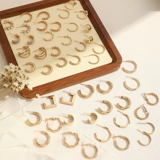 48 ชิ้นที่ละเอียดอ่อนต่างหูห่วงชุดโลหะผสม 18KGold Plated เครื่องประดับ Vintage Elegant สไตล์ต่างหูเครื่องประดับอุปกรณ์เสริมของขวัญสําหรับผู้หญิง