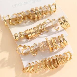 48 ชิ้นที่ละเอียดอ่อนต่างหูห่วงชุดโลหะผสม 18KGold Plated เครื่องประดับ Vintage Elegant สไตล์ต่างหูเครื่องประดับอุปกรณ์เสริมของขวัญสําหรับผู้หญิง