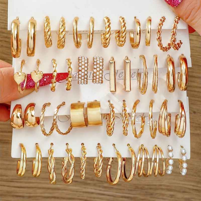 48 ชิ้นที่ละเอียดอ่อนต่างหูห่วงชุดโลหะผสม 18KGold Plated เครื่องประดับ Vintage Elegant สไตล์ต่างหูเครื่องประดับอุปกรณ์เสริมของขวัญสําหรับผู้หญิง