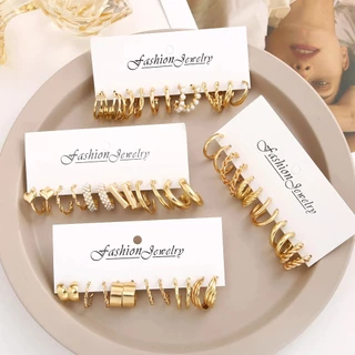48 ชิ้นที่ละเอียดอ่อนต่างหูห่วงชุดโลหะผสม 18KGold Plated เครื่องประดับ Vintage Elegant สไตล์ต่างหูเครื่องประดับอุปกรณ์เสริมของขวัญสําหรับผู้หญิง
