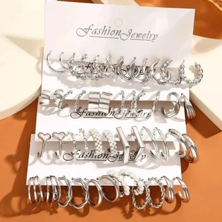 48 ชิ้นที่ละเอียดอ่อนต่างหูห่วงชุดโลหะผสม 18KGold Plated เครื่องประดับ Vintage Elegant สไตล์ต่างหูเครื่องประดับอุปกรณ์เสริมของขวัญสําหรับผู้หญิง