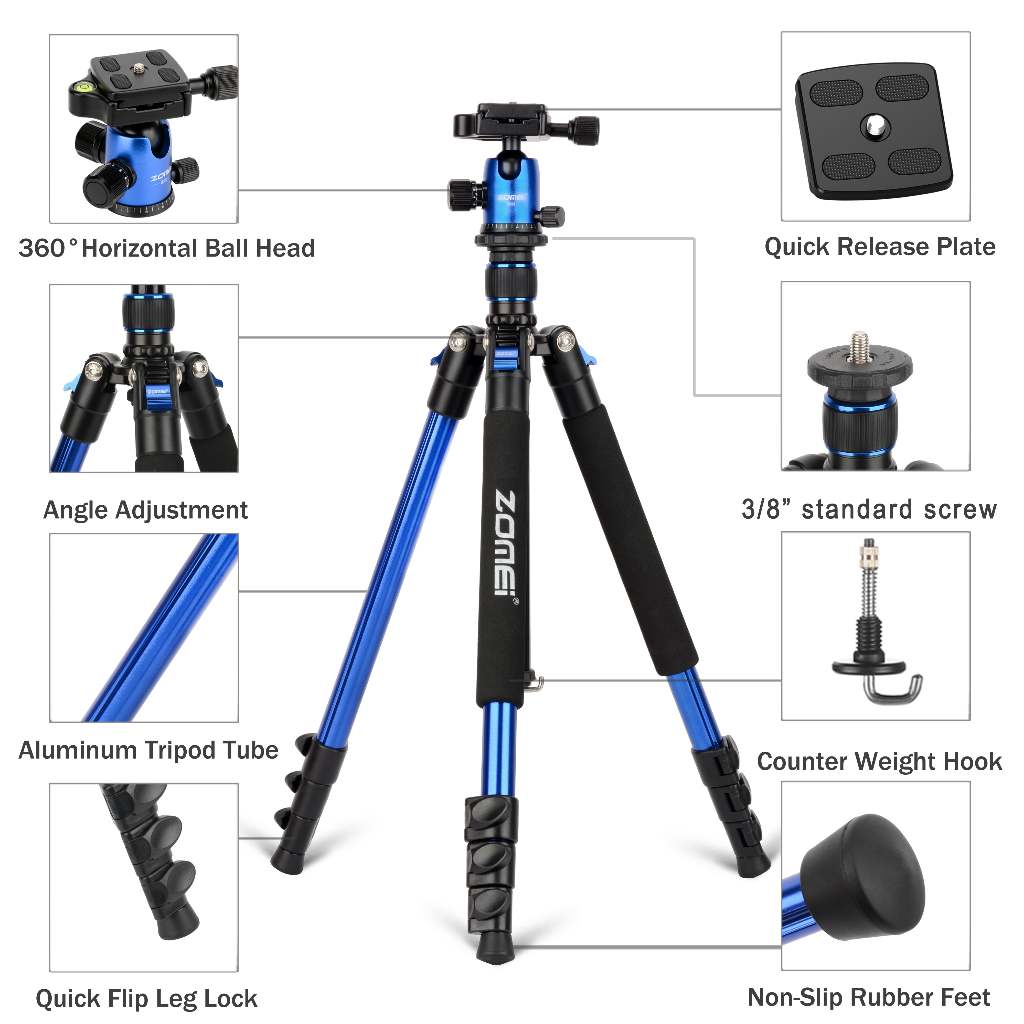 Zomei Q444/Q555/Q666 Camera tripod ขาตั้งกล้องอลูมิเนียมอัลลอยด์พร้อม PTZ 3 ทิศทางน้ำหนักไม่เกิน 10 กก ขากล้องมือถือ ขาตั้งกล้องliveสด ขาตั้งกล้องแบบ 3 ขา tripod yunten