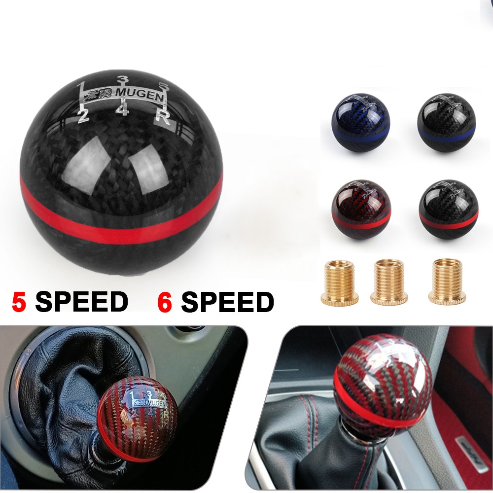 Mugen 5 / 6 ความเร็ว Racing คาร์บอนไฟเบอร์เกียร์ Shift Knob สีฟ้า/สีแดง JDM สไตล์เกียร์ Stick สําหรับ Honda Acura/TOYOTA