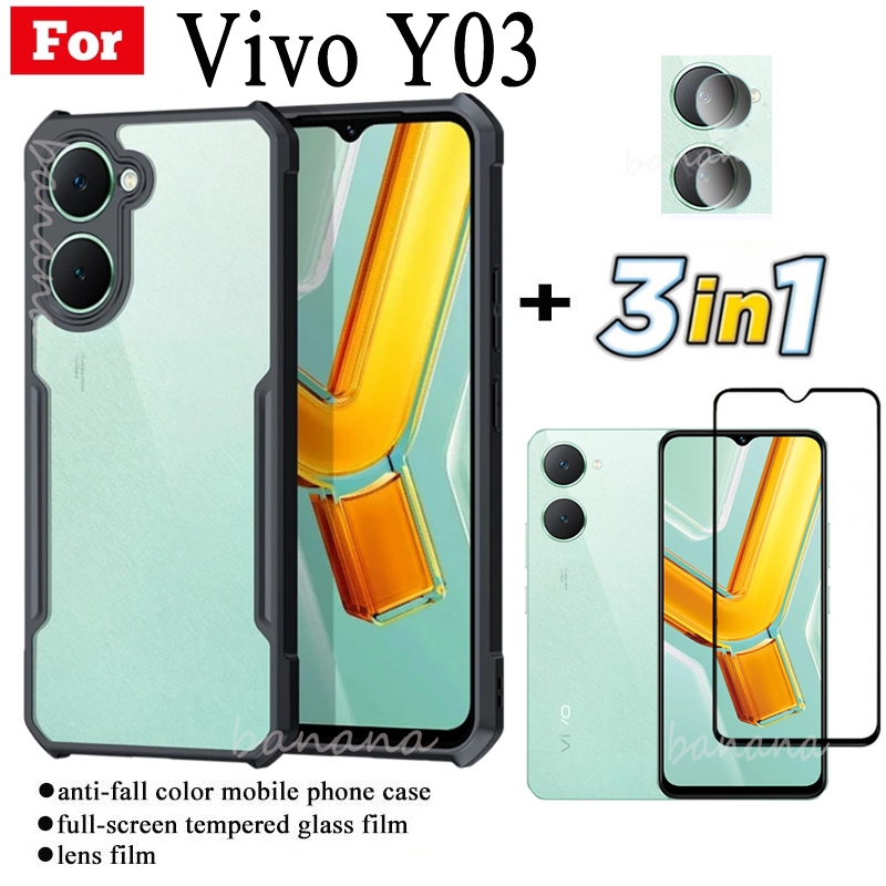3 IN 1 Vivo Y03 เคสโทรศัพท์มือถือ กันตก สําหรับ Vivo Y 03 Y0 3 Y02 Y01 Y02A Y02T ฟิล์มกระจกนิรภัย + 