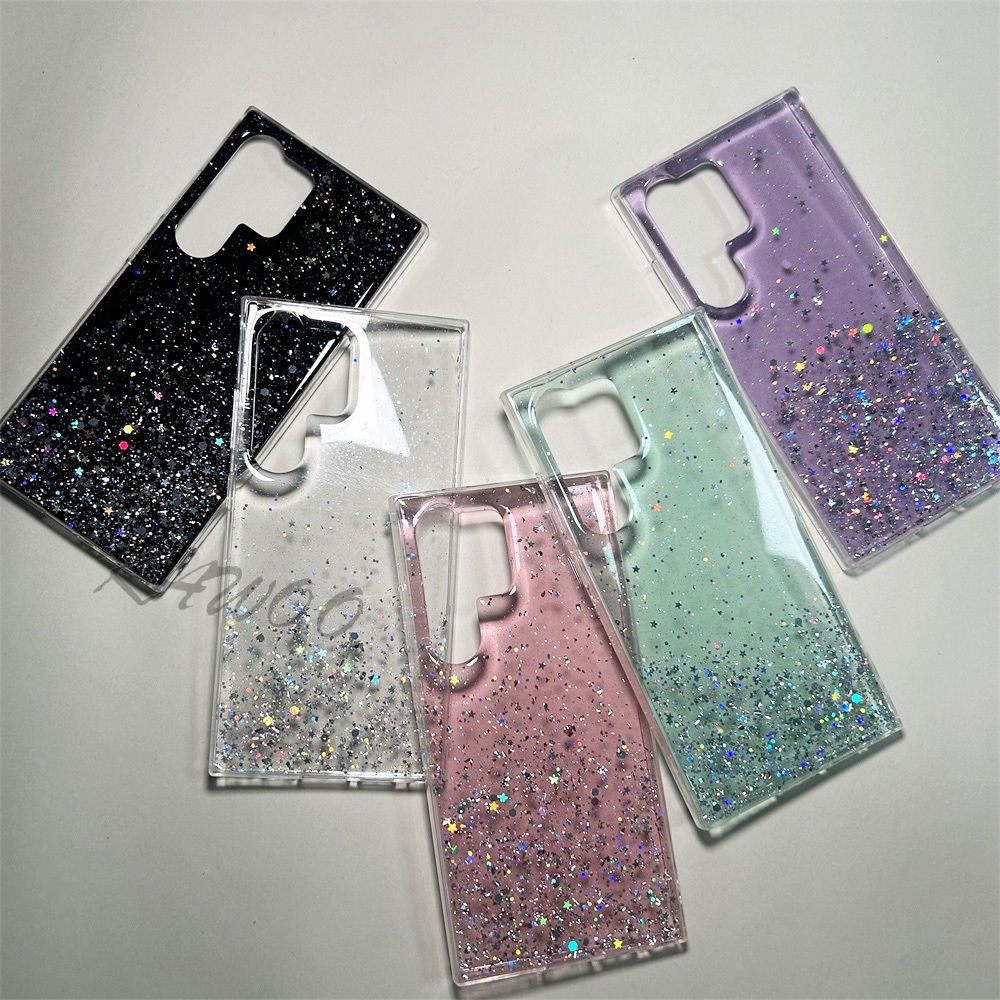 เคสโทรศัพท์มือถือแบบนิ่ม TPU ใส แต่งกลิตเตอร์ ระยิบระยับ สําหรับ Samsung Galaxy S24 Ultra S23 FE S21 S22 Plus Note 20