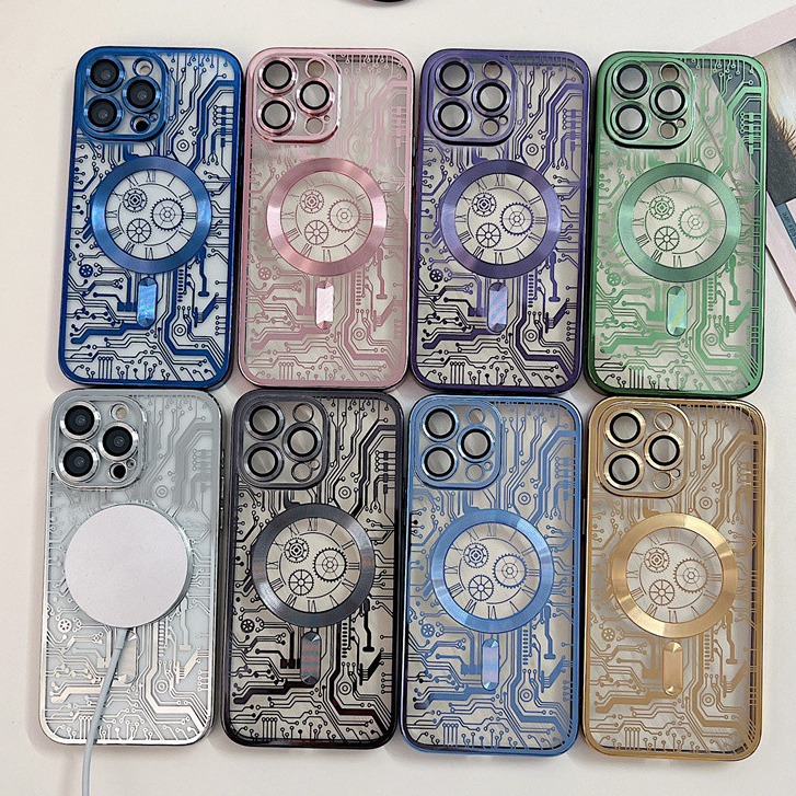 เคสโทรศัพท์มือถือ ฟิล์มแม่เหล็ก ชุบไฟฟ้า สีพื้น สําหรับ IPhone 11 12 13 14 15 PRO 15 14 Plus
