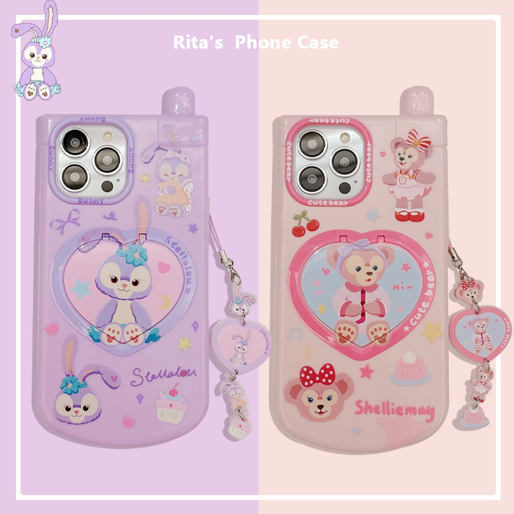 เคสโทรศัพท์มือถือ กันกระแทก ลายการ์ตูนกระต่าย Duffy และกระต่าย พร้อมกระจกขาตั้ง สําหรับ iPhone 15 ProMax 15 14 ProMax 14 Pro 13 ProMax 12 Pro Max 11 ProMax