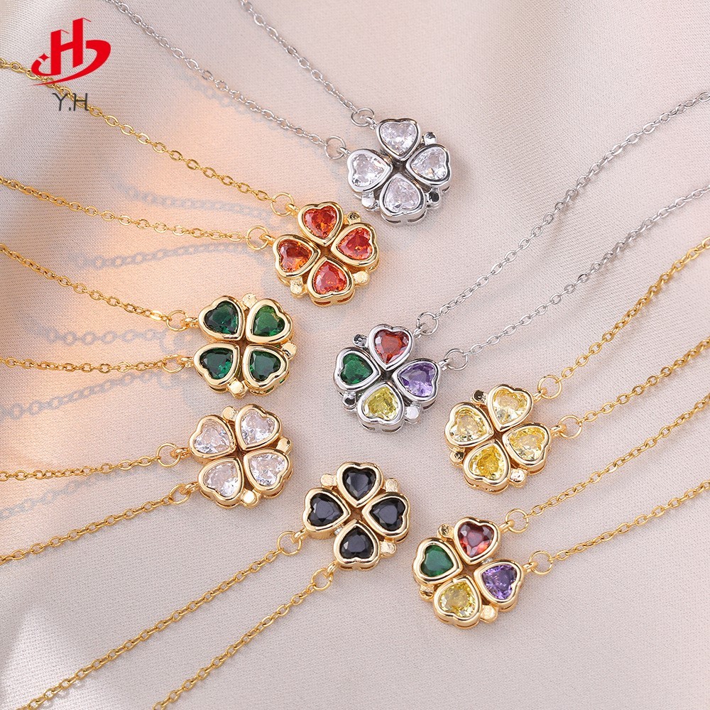 Y.H สร้อยคอรูปหัวใจ สามารถเปลี่ยนรูปร่าง อัญมณี สีทอง 18K สร้อยคอสแตนเลส