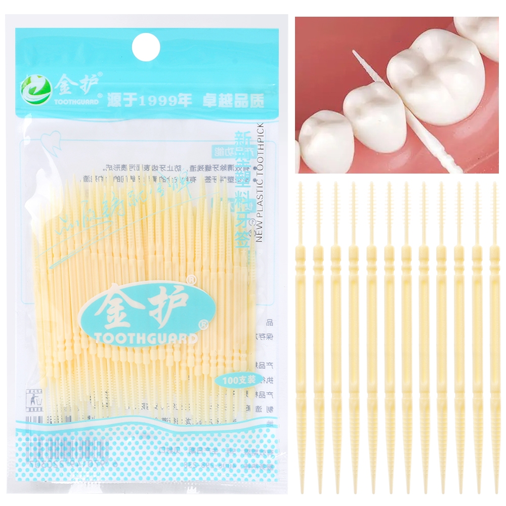 [สุ่มสี] ไหมขัดฟัน ไม้จิ้มฟัน สองด้าน แบบพกพา 100 แพ็ค / แปรงไหมขัดฟัน ขนาดเล็ก ดูแลช่องปาก