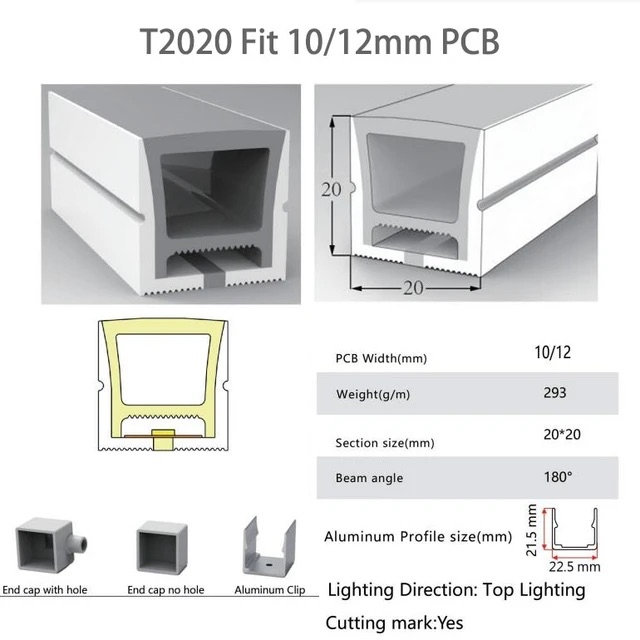 Btf-lighting T2020 หลอดไฟซิลิโคน สําหรับสายพานกว้าง 10-12 มม.