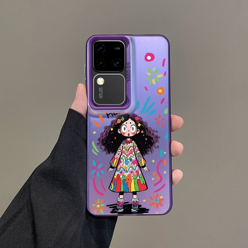 เคส Vivo V30 V29 V27 5G เคส Vivo V30 Pro เคสกันกระแทก กราฟฟิตี น่ารัก เด็กผู้หญิงนําโชค เคลือบด้าน เคสโทรศัพท์ พร้อมตัวป้องกันเลนส์กล้อง สําหรับเด็กผู้หญิงและผู้หญิง