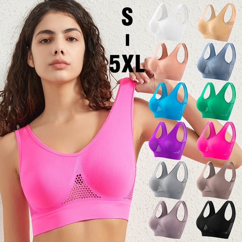 ผู้หญิงกีฬาชุดชั้นในระบายอากาศกลวงออกซับพลัสขนาด S-5XL ดันขึ้น S6